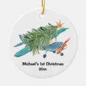 Erste Weihnachtsflugzeugreise Personalisiert Keramik Ornament (Vorne)