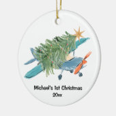 Erste Weihnachtsflugzeugreise Personalisiert Keramik Ornament (Links)