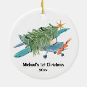 Erste Weihnachtsflugzeugreise Personalisiert Keramik Ornament (Hinten)