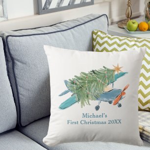 Erste Weihnachtsflugzeugreise Personalisiert Kissen