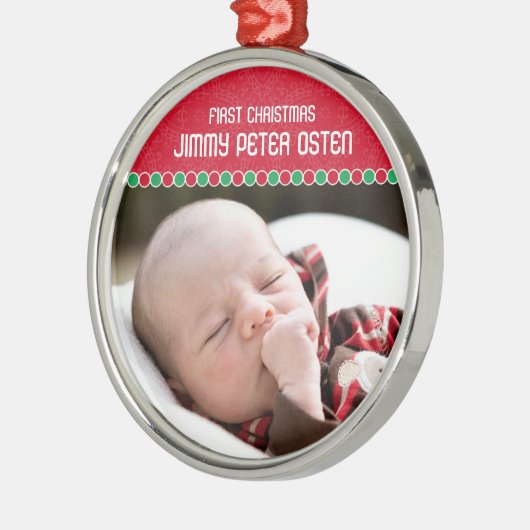 Erste WeihnachtsFoto-Verzierung Silbernes Ornament (Links)