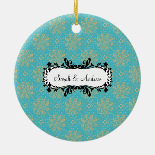 Erste WeihnachtsFoto-Verzierungs-elegante Keramikornament (Hinten)