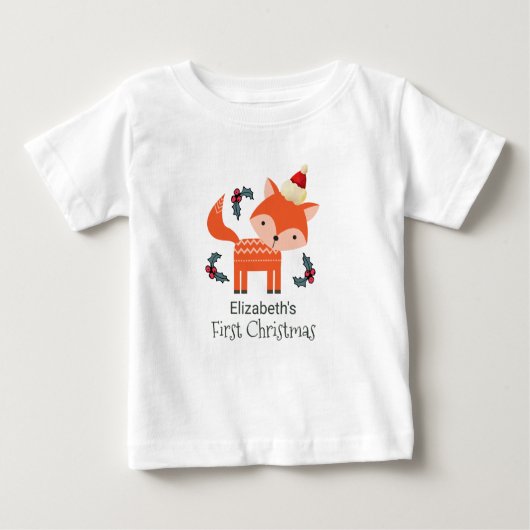 Erste Weihnachtsfox in Weihnachtsmannmütze individ Baby T-shirt (Vorderseite)
