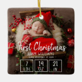 Erste Weihnachtsgeburt eines Neugeborenen steht fü Keramikornament (Vorderseite)