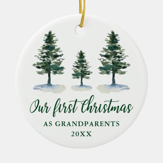 Erste Weihnachtsgrandeltern Kalligraphie Pinien Keramik Ornament (Vorne)