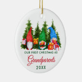 Erste Weihnachtsgroßeltern Gnomes Trees Keramik Ornament (Rechts)