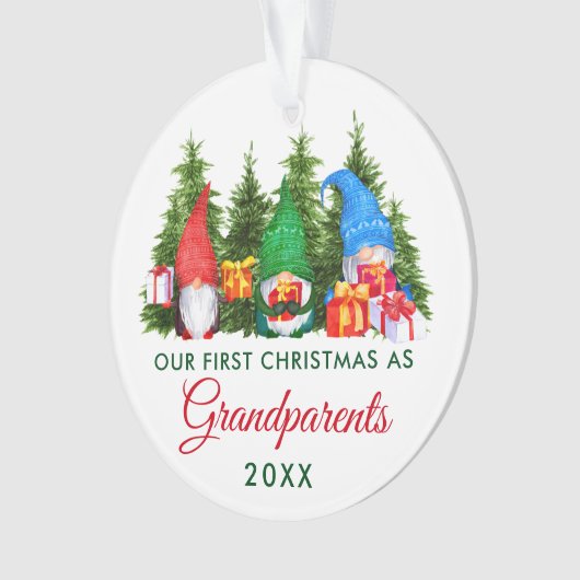 Erste Weihnachtsgroßeltern Gnomes Trees Ornament (Vorderseite)