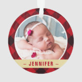 Erste Weihnachtsgroßeltern Gold Rotes Kariertes Fo Ornament (Rückseite)