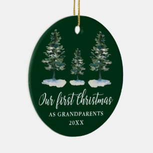 Erste Weihnachtsgroßeltern Green Pine FOTO BACK Keramik Ornament