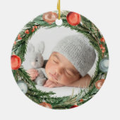 Erste Weihnachtsgroßeltern mit Foto und Baum Keramik Ornament (Hinten)