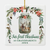 Erste Weihnachtsgroßeltern Winterhirsche Familie Keramikornament (Rückseite)