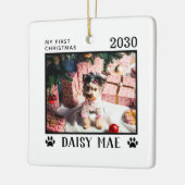 Erste Weihnachtshunde Foto Name Paw Prints Custom Keramikornament (Links)