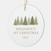 Erste Weihnachtsjunge Pinienbäume Babybuden Keramik Ornament (Links)