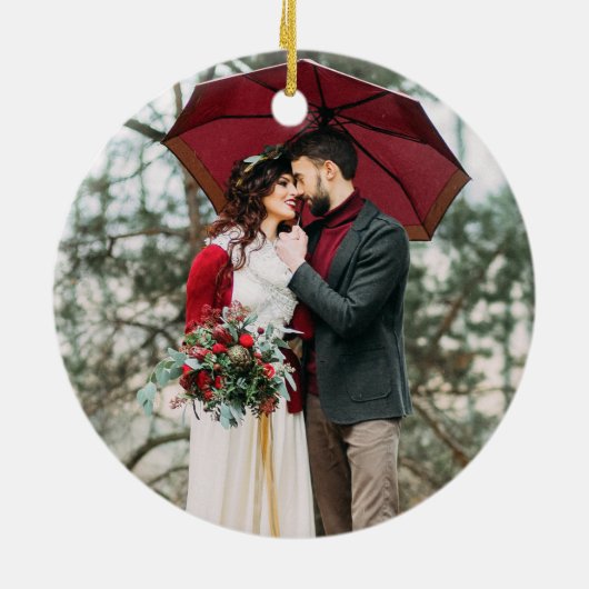 Erste Weihnachtskalligrafie Pines Kariertes FOTO B Keramik Ornament (Hinten)