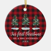 Erste Weihnachtskalligrafie Wasserfarbenkiefern Ka Keramik Ornament (Vorne)