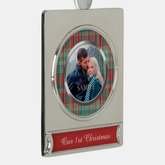 Erste WeihnachtsKariert Banner-Ornament Silber (Rechts)