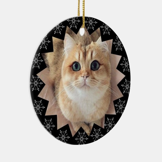 Erste Weihnachtskatze Snowflake Frame Foto Keramik Ornament (Rechts)