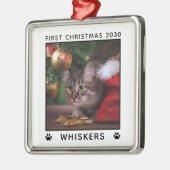 Erste Weihnachtskatzen Foto Name Paw Prints Custom Ornament Aus Metall (Links)