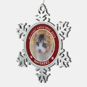 Erste Weihnachtskatzen Foto Name Paw Prints Custom Schneeflocken Zinn-Ornament (Rechts)