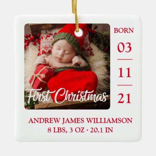 Erste Weihnachtskrippe Geburtsstaten & Foto Ce Keramikornament (Vorderseite)