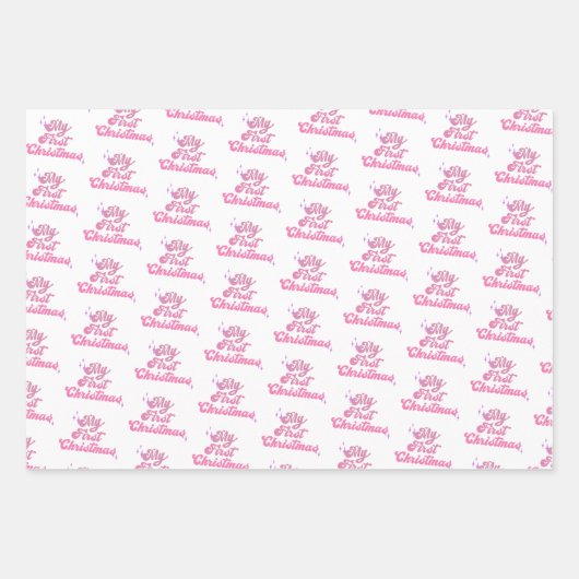 Erste Weihnachtsmädchen Pink Custom Geschenkpapier Set (Vorderseite 3)