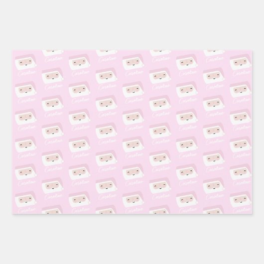 Erste Weihnachtsmädchen Pink Custom Geschenkpapier Set (Vorderseite)