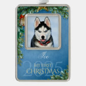 Erste Weihnachtsmann Foto Keepake, Azure Decke - Rahmen-Ornament Silber (Vorderseite)