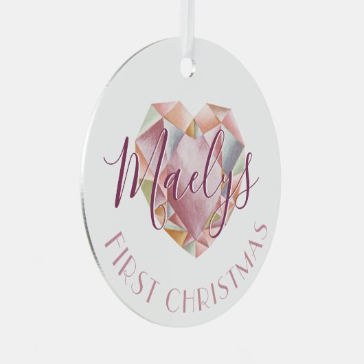 Erste Weihnachtsmonogramm oder Name Blush Pink Fot Ornament Aus Metall (Vorderseite Rechts)