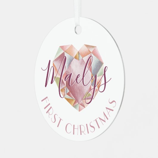 Erste Weihnachtsmonogramm oder Name Blush Pink Fot Ornament Aus Metall (Vorderseite links)