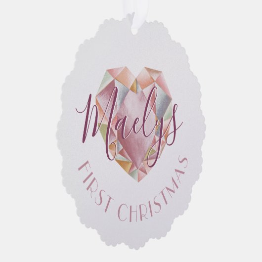 Erste Weihnachtsmonogramm oder Name Blush Pink Fot Ornament Karte (Rechts)