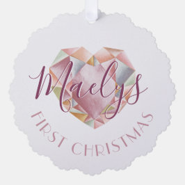 Erste Weihnachtsmonogramm oder Name Blush Pink Fot Ornament Karte