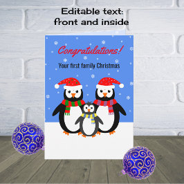 Erste Weihnachtspinguin-Familie bearbeitbarer Text Feiertagskarte