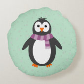 Erste Weihnachtspinguine, kundenspezifischer Text  Rundes Kissen (Rückseite)