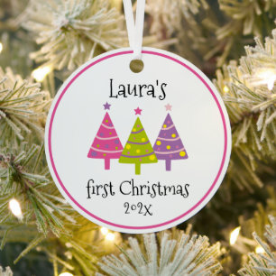 Erste Weihnachtsrosa Bäume Personalisiert Ornament Aus Metall