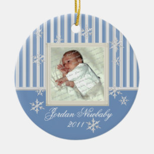 Erste Weihnachtsschneeflocken Blau Keramikornament