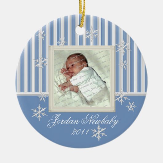 Erste Weihnachtsschneeflocken Blau Keramikornament (Vorne)