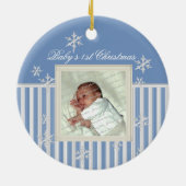 Erste Weihnachtsschneeflocken Blau Keramikornament (Hinten)