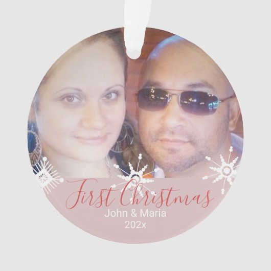 Erste Weihnachtsschneeflocken Foto Rosa Ornament (Vorderseite)