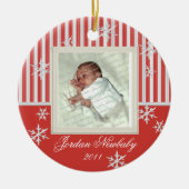 Erste Weihnachtsschneeflocken Rot Keramikornament (Vorne)