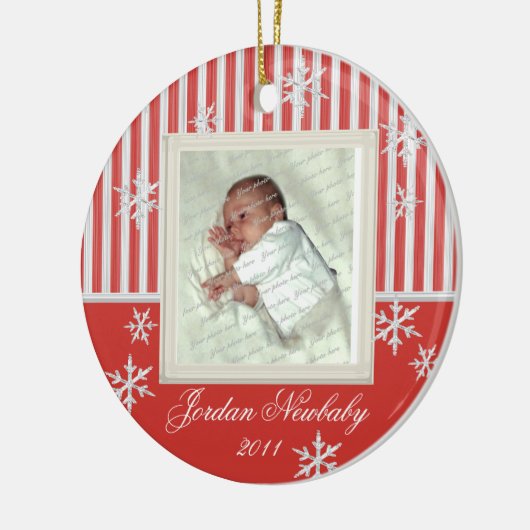 Erste Weihnachtsschneeflocken Rot Keramikornament (Links)