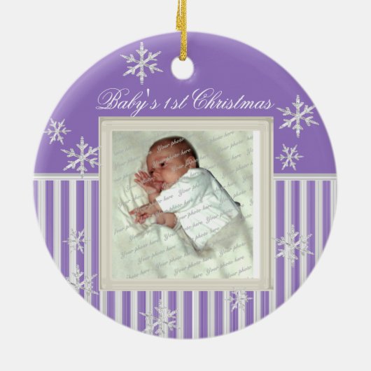 Erste Weihnachtsschneeflocken Violet Keramikornament (Hinten)