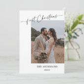Erste Weihnachtsschrift 2 Fotos Hochzeit Weihnacht Dankeskarte (Stehend Vorderseite)