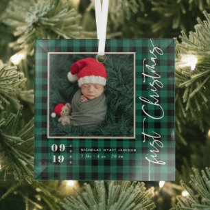 Erste Weihnachtsschrift Baby Birth Stats & Foto Ornament Aus Glas