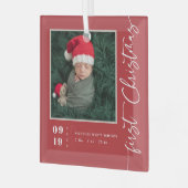 Erste Weihnachtsschrift Baby Birth Stats & Foto Ornament Aus Glas (Vorderseite links)