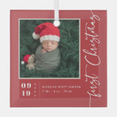 Erste Weihnachtsschrift Baby Birth Stats & Foto Ornament Aus Glas (Vorderseite)