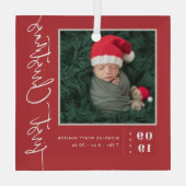 Erste Weihnachtsschrift Baby Birth Stats & Foto Ornament Aus Glas (Rückseite)