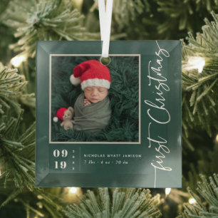 Erste Weihnachtsschrift Baby Birth Stats & Foto Ornament Aus Glas