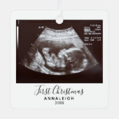 Erste Weihnachtsschwangerschaft Ultrasound Foto Ur Ornament Aus Metall (Vorderseite)