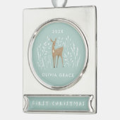 Erste Weihnachtsschwärme natürliche Rentiere delik Banner-Ornament Silber (Links)