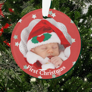 Erste Weihnachtsstars auf Rotem Foto Ornament